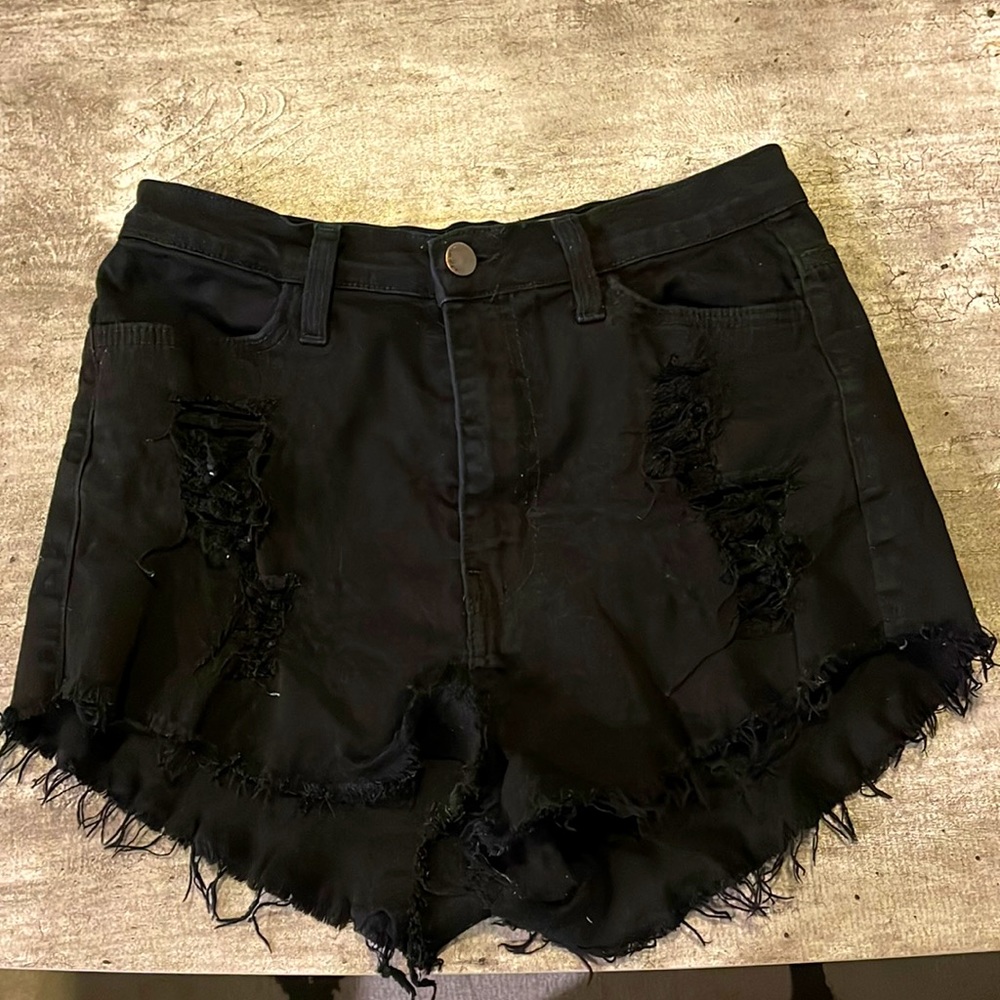 Black high rise distressed shorts